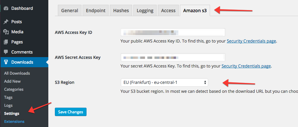 Set your S3 Bucket Region via the Amazon S3 settings