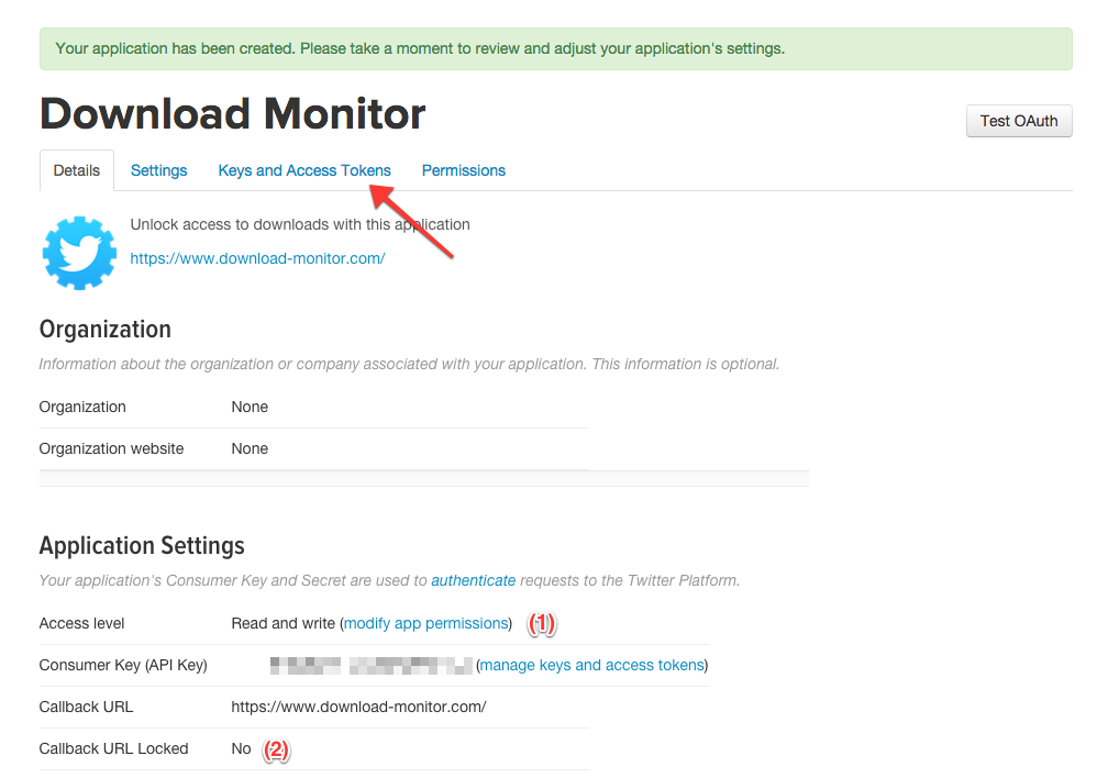 The Twitter Application Overview Screen