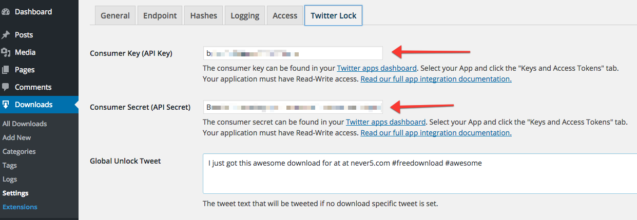 Place your Twitter API keys in your Download Monitor settings.