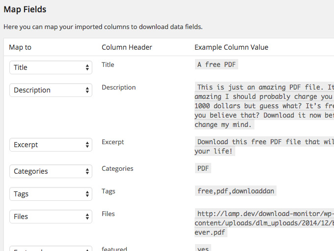 CSV Importer mapping