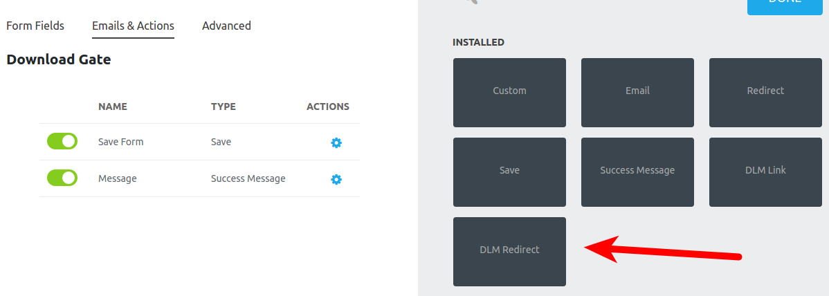 Add the 'DLM Redirect' action to automatically redirect to your download URL