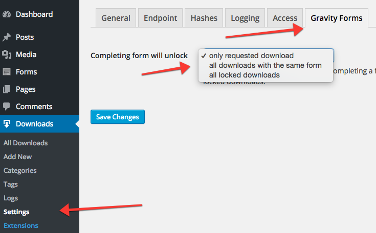 Select the unlocking option after a form is completed