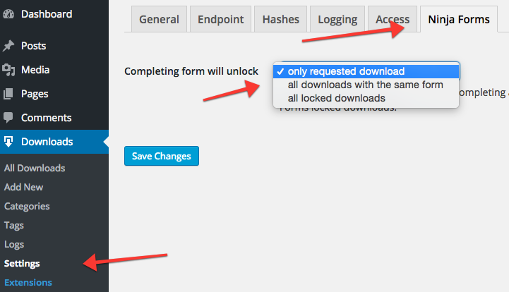 Select the unlocking option after a form is completed