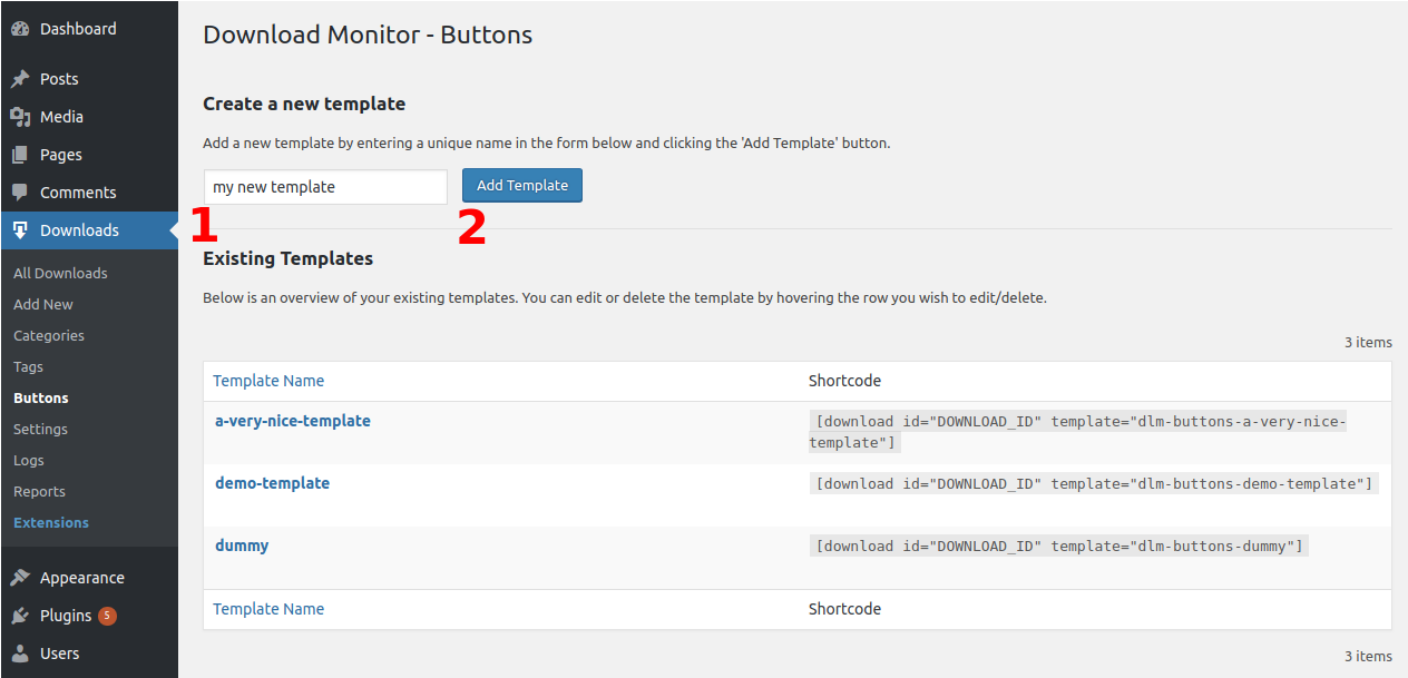 Download Monitor - Buttons Extension - Add a new Buttons Template