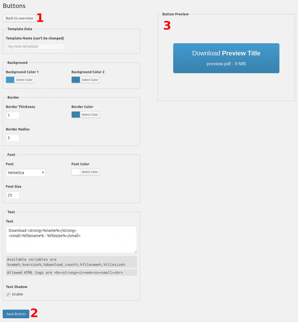 Download Monitor - Buttons Extension - Editing a Buttons template