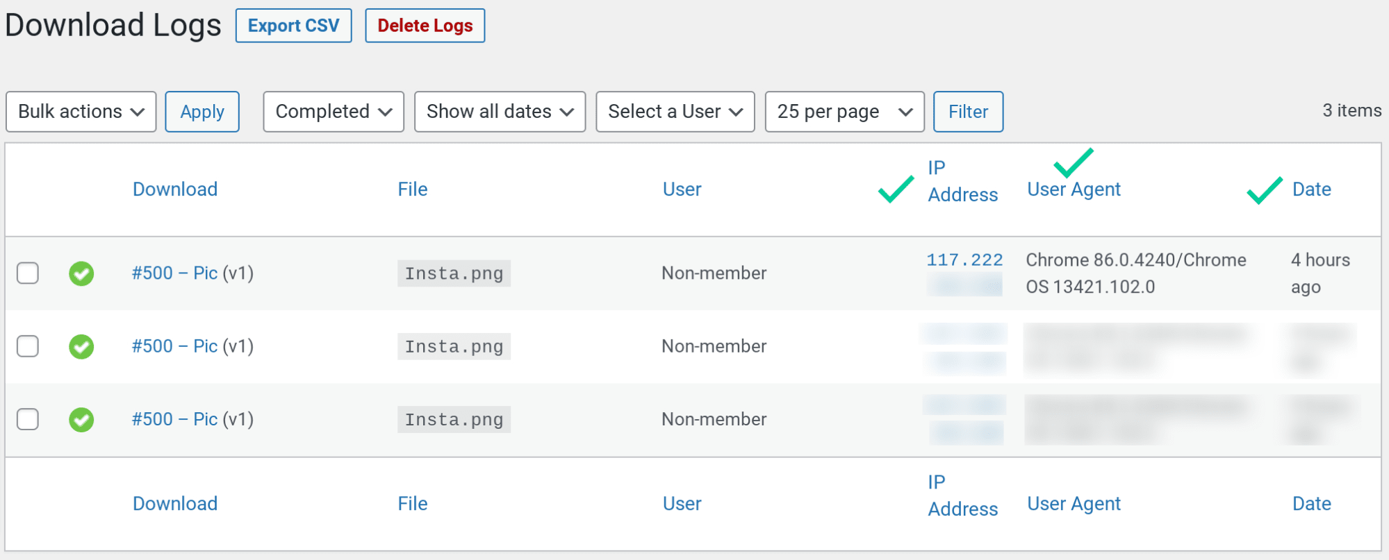 Download logs registering additional download data