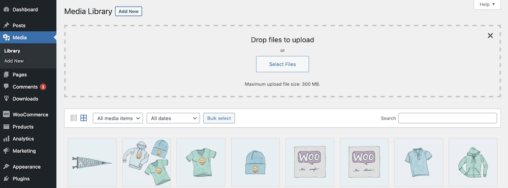 Uploading a file to the WordPress Media Library.