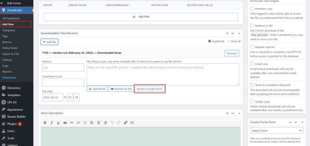 Browse Google Drive button