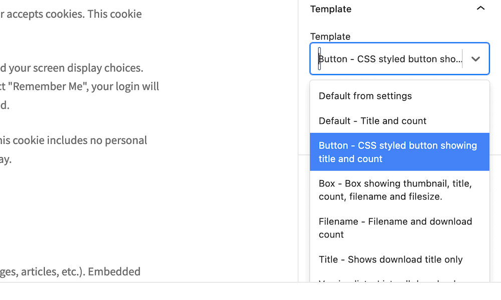 Choosing a template for a download button.