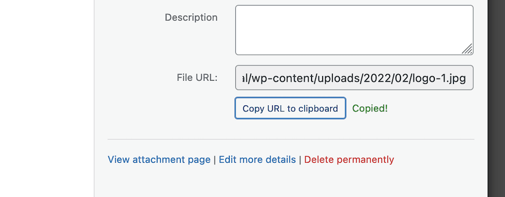 The Copy URL to clipboard button.