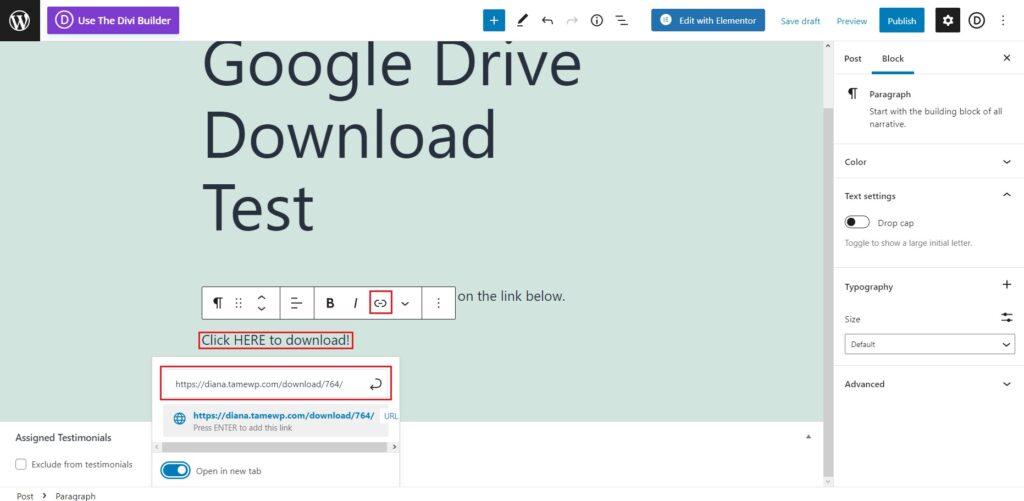 Embed link into text