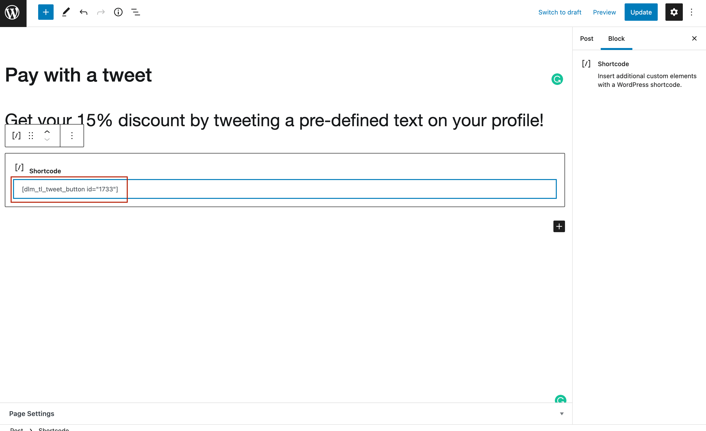 Pay with a tweet button
