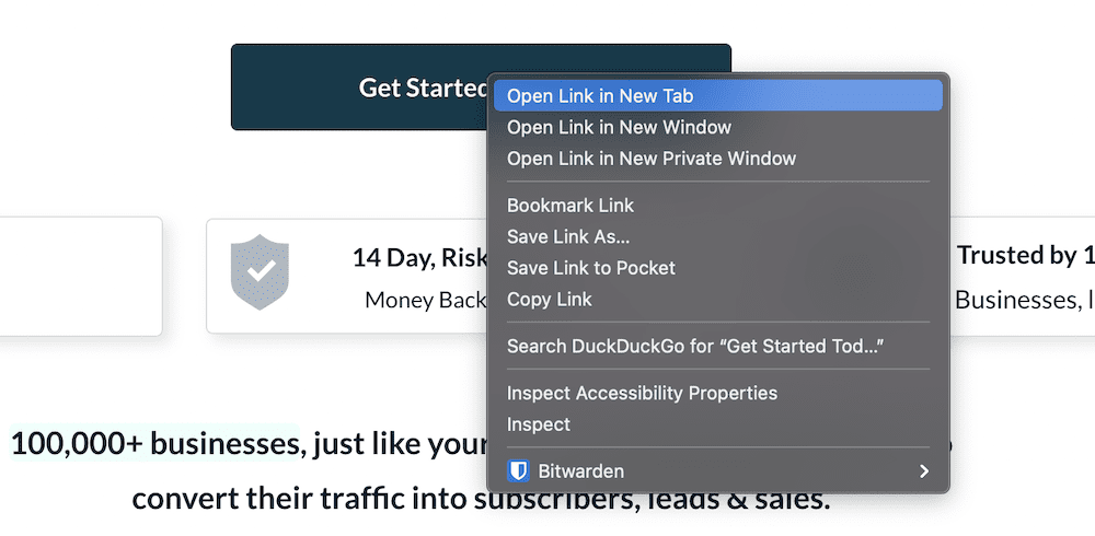 A right-click context menu for buttons and links.