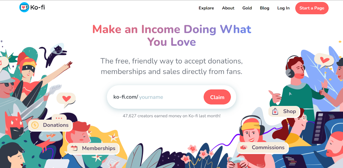 Ko-fi homepage