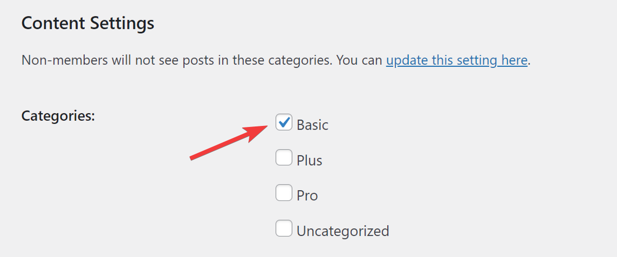 Select post category to restrict for membership level