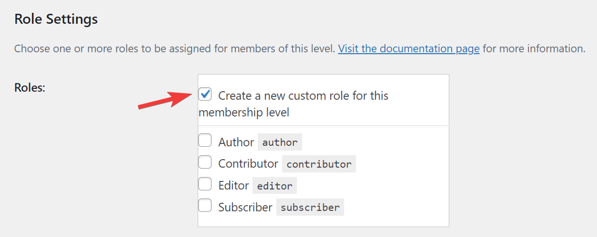 create new user role for membership level