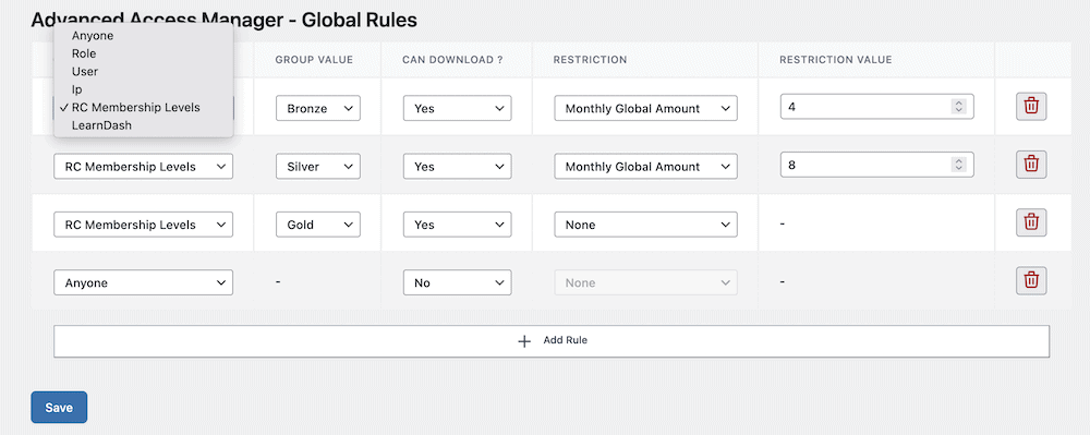 Adding global restriction rules to your Download Monitor files.