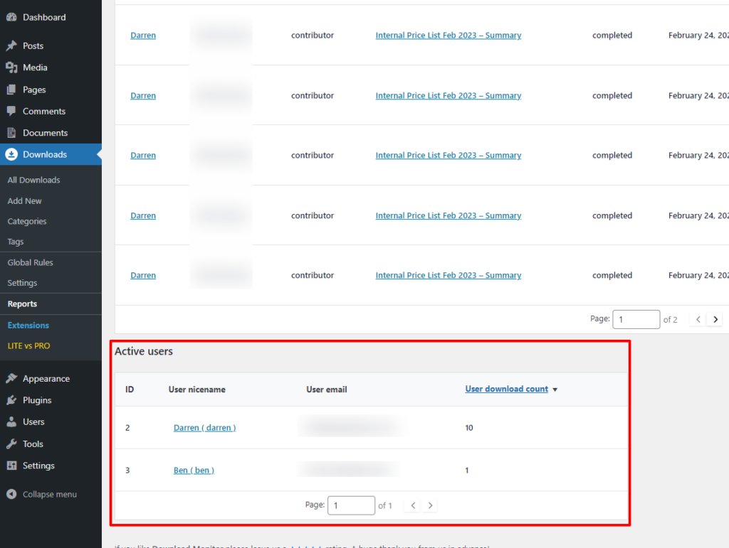 Active user reporting in Download Monitor