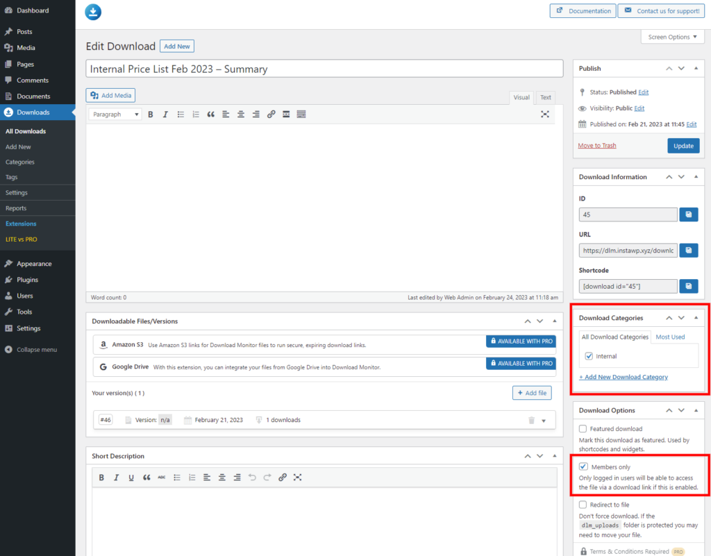 Add a category and making the document Members only