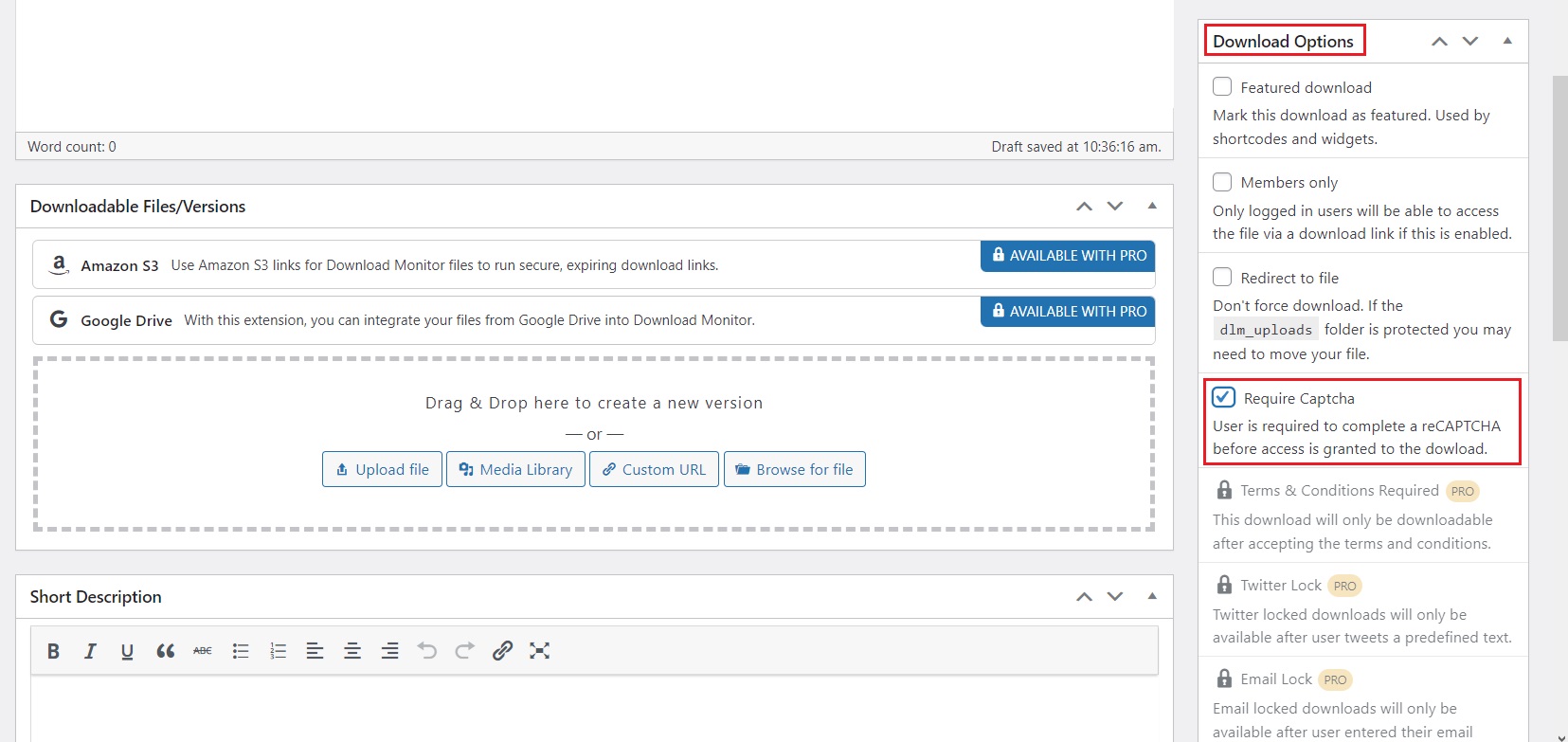 Enable captcha on download